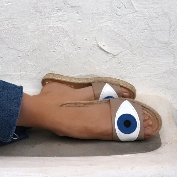 MASLINDA Evil Eye Espadrilles Slides in Beige - Picture 6 of 11